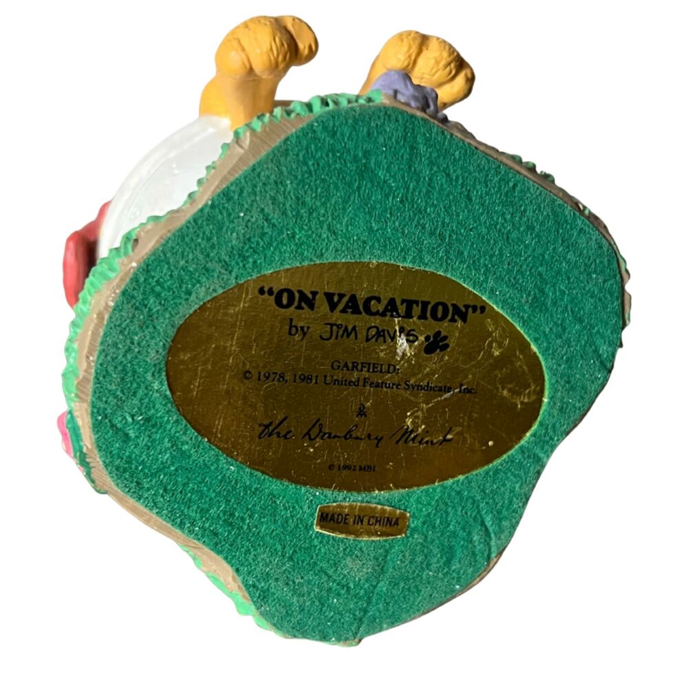 Vintage Garfield On Vacation Figure Danbury Mint Jim Davis 1992 Missing Umbrella - Picture 5 of 6